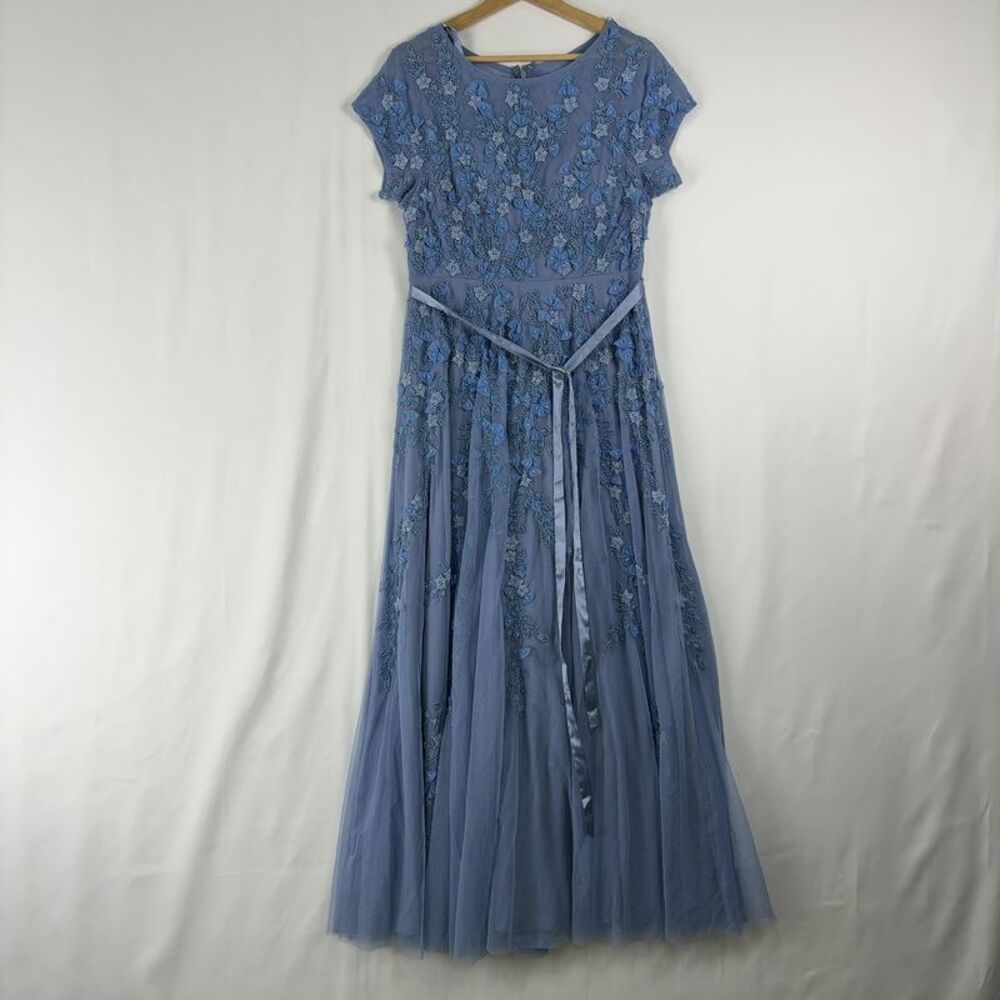 Mac Duggal Floral Embellished Short Sleeve Mesh Gown